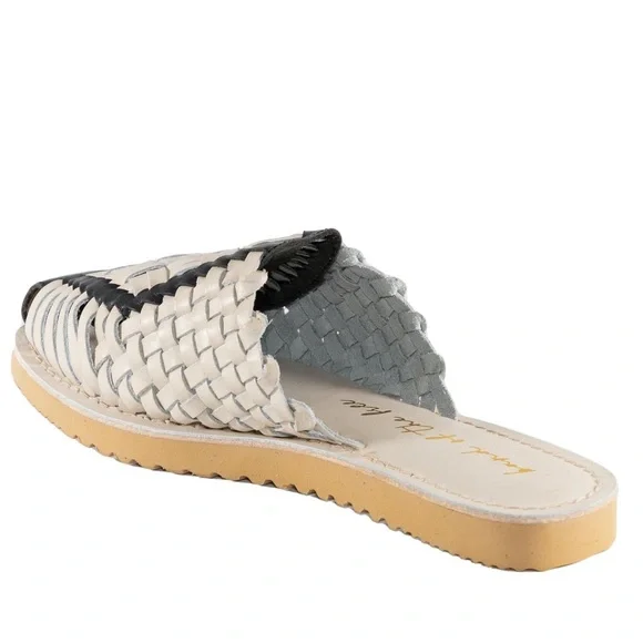 NEW Band of the free COMET BONE AND BLACK WOVEN LEATHER MULE Huaraches Sz 7 - Picture 3 of 10